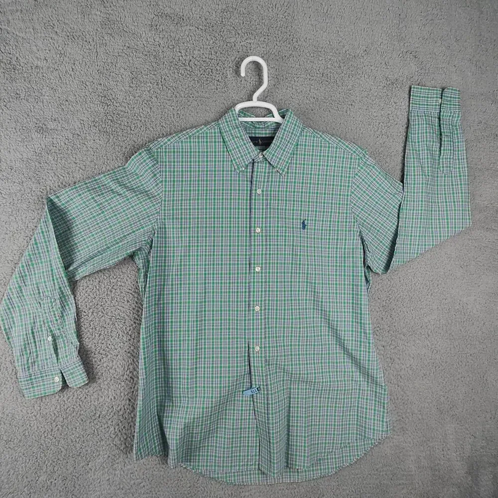 Polo Ralph Lauren Button Up Shirt Mens Large L Tartan Plaid Blue Small Pony